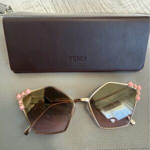 Fendi Gold Frame Sunglasses with Pink Accents